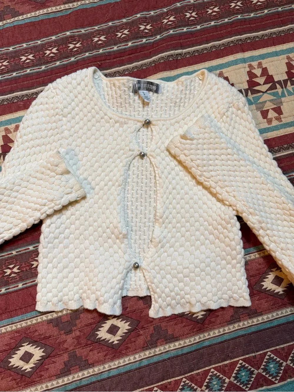 Urban Outfitters Cream Textured Button-Front Cardigan size small
